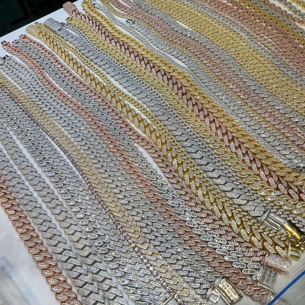 Hiphop Necklace 15mm Vvs Moissanite Diamond Chain Rose Gold Plated Sterling 925 Silver Cuban Necklace Jewelry