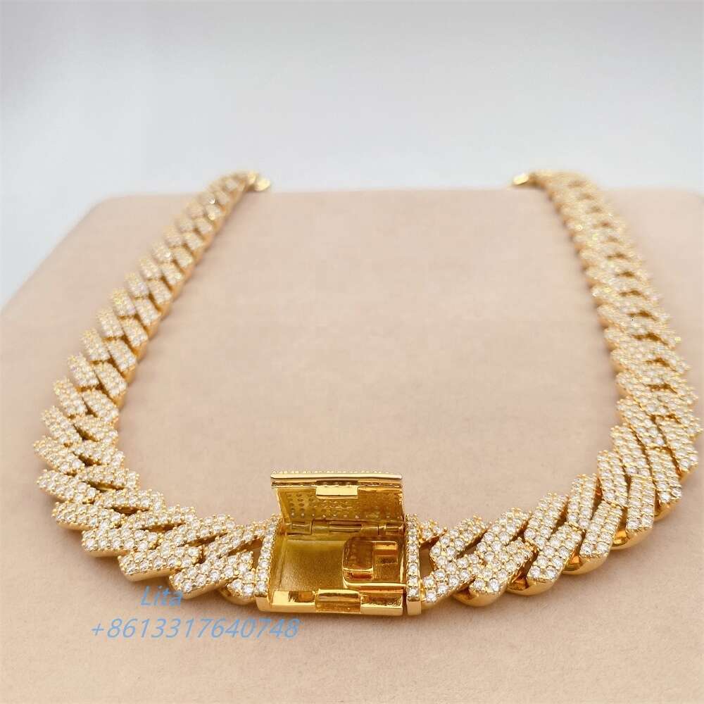 Gra Certificate Vvs Moissanite Diamond Silver Miami Cuban Link Chain Bracelet Men 15mm Necklace