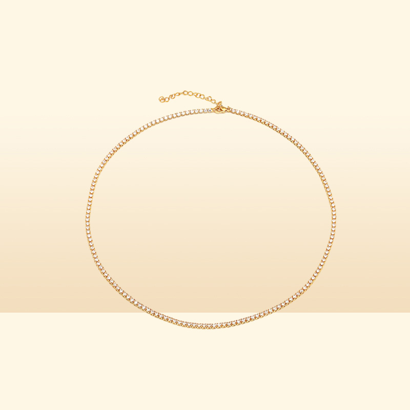 High Quality Cz Cubic Zirconia Choker Necklace Women 2Mm m 5Mm Sier 18K Gold Plated Thin Diamond Chain Tennis Necklace2101