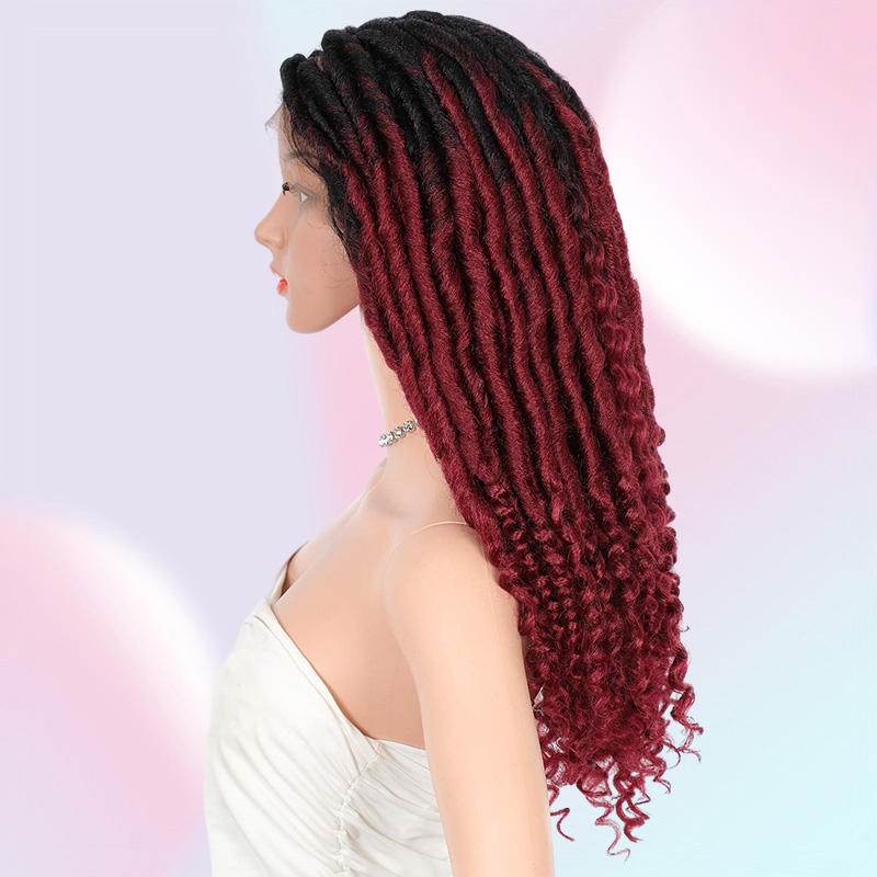 Beauart 4x4quot Swiss Lace Front Faux Locs Knotless Braided Wigs with Bohemian Curls Ends Synthetic Dreadlocks Braids Wigs5440384