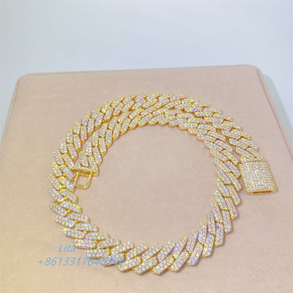 Gra Certificate Vvs Moissanite Diamond Silver Miami Cuban Link Chain Bracelet Men 15mm Necklace