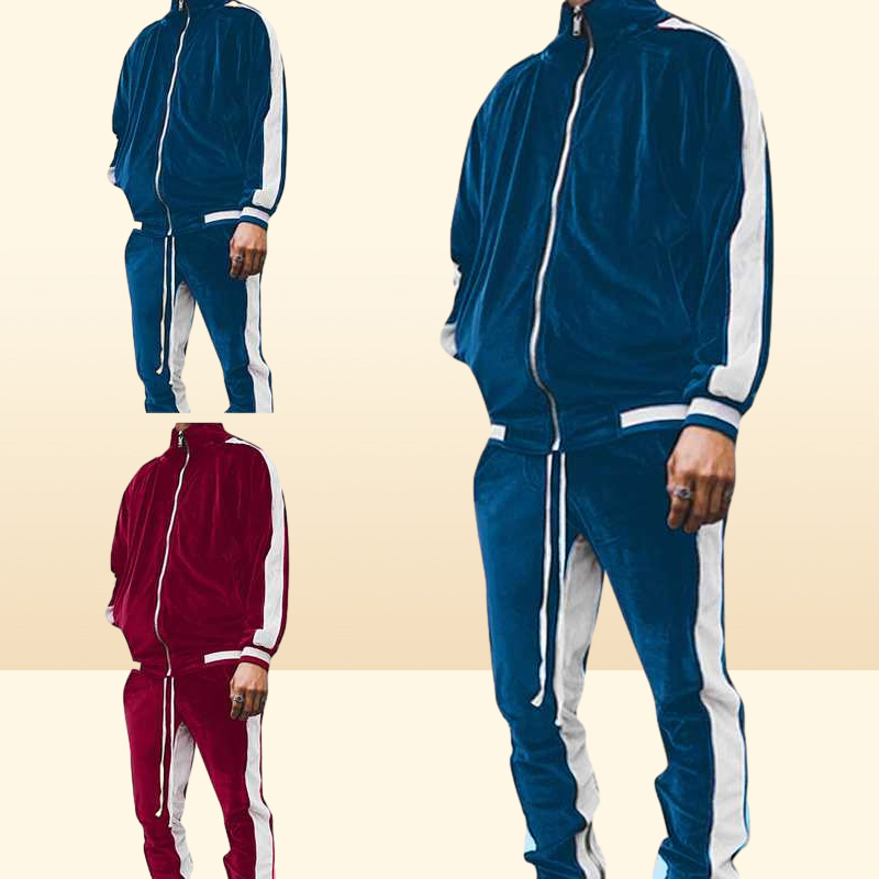 Fall Winter Men Tracksuits Geometric Sweatshirt Jogger Two Velour 2 Piece Set Velvet Tracksuit