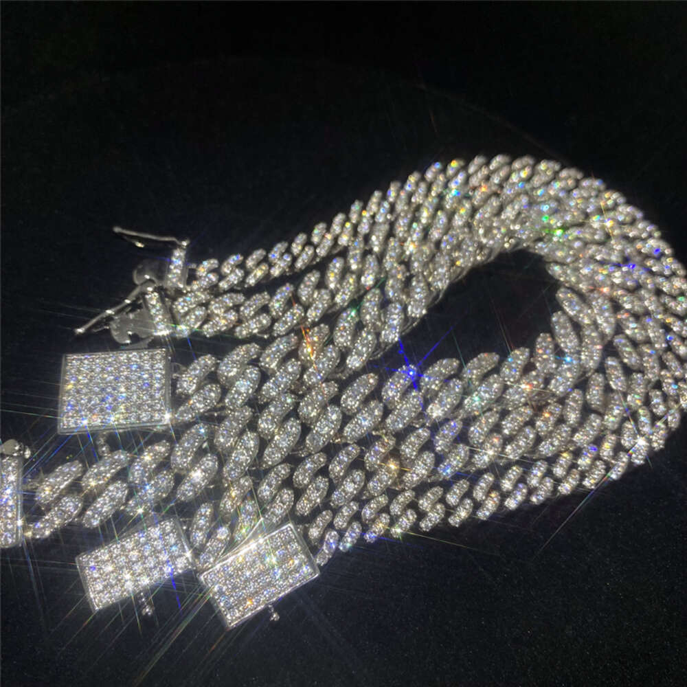 Custom 6mm 8mm 10mm One Row Luxury Style 925 Sterling Silver Cuban Necklace Iced Out Hip Hop Moissanite Cuban Link Chain