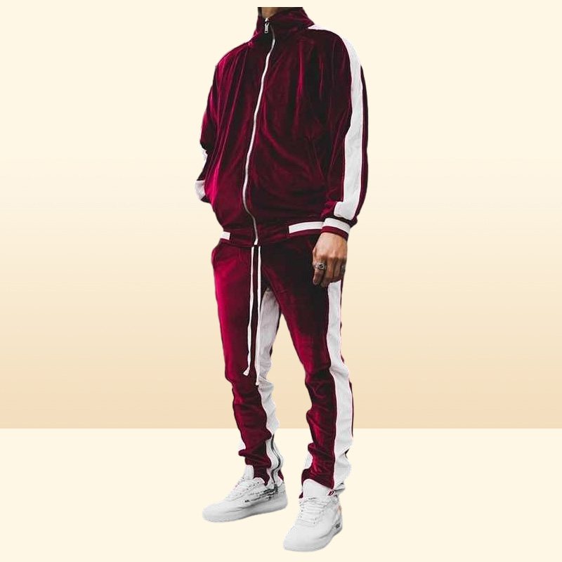 Fall Winter Men Tracksuits Geometric Sweatshirt Jogger Two Velour 2 Piece Set Velvet Tracksuit