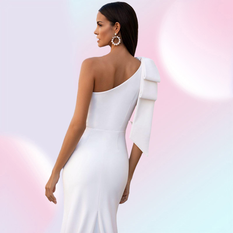 Vestidos Satin Mermaid Wedding Dresses Sexy One Shoulder Sleeveless Bridal Gown WhiteIvory Beach Wedding Party Gown with Bow