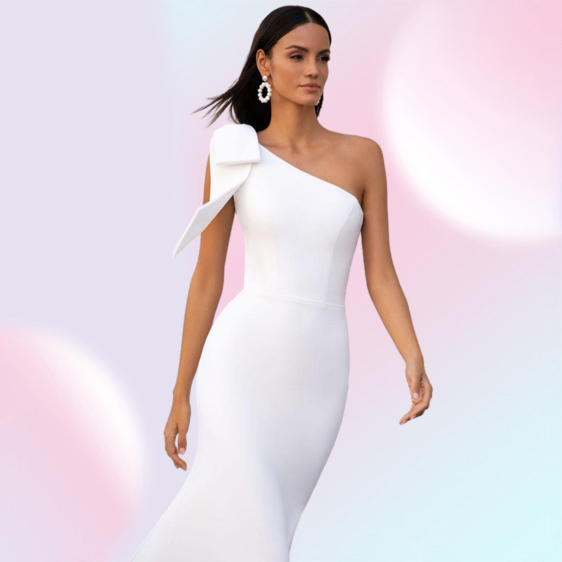Vestidos Satin Mermaid Wedding Dresses Sexy One Shoulder Sleeveless Bridal Gown WhiteIvory Beach Wedding Party Gown with Bow