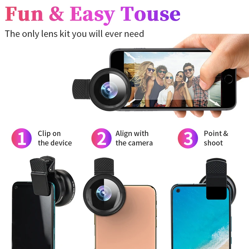 37mm Mobile Phone Lens 0.45x 49uv Super Wide Angle + Macro HD Camera Lens 2 IN 1 Universal Clip Lens For iPhone 15 14 13 12 Pro Samsung Huawei Xiaomi 
