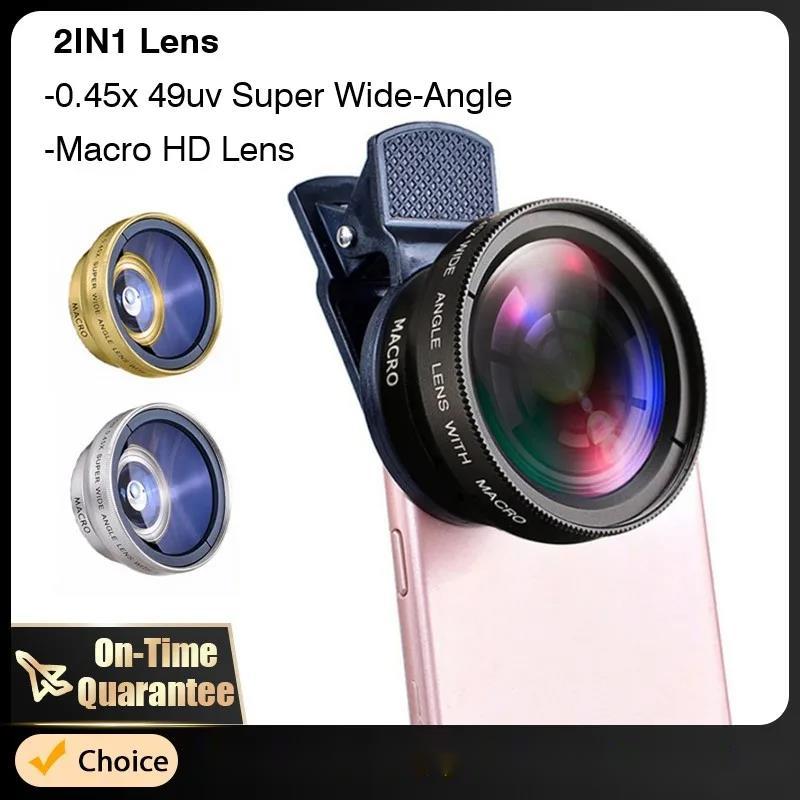37mm Mobile Phone Lens 0.45x 49uv Super Wide Angle + Macro HD Camera Lens 2 IN 1 Universal Clip Lens For iPhone 15 14 13 12 Pro Samsung Huawei Xiaomi 