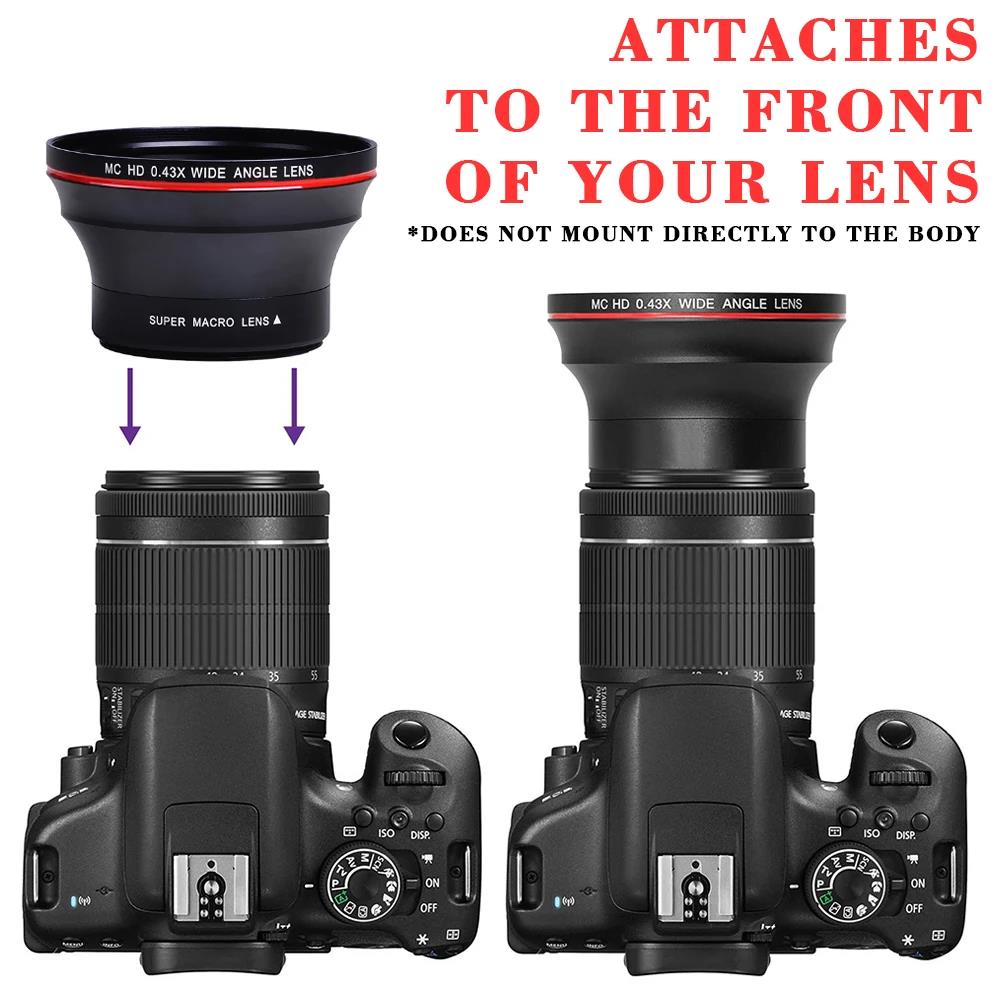 0.43x Professional HD Wide Angle Additional Camera Lens with Macro Portion 49mm 52mm 55mm 58mm For Canon Nikon D7100 D7000 D5600 D5300 D5200 Sony Pent