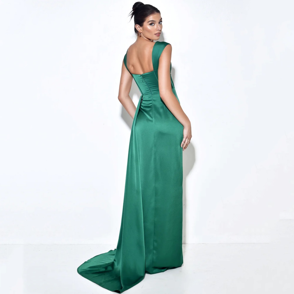 Green High Slit Wedding Bridesmaid Dresses Sweetheart Wide Strap Prom Party Dress Corset Satin Maid of Honor Gown