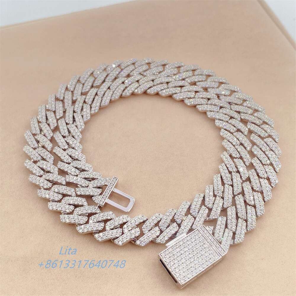 Hip Hop Jewelry Iced Out Mens Cuban Necklace Bracelet Sterling Silver Moissanite 12mm Link Chain