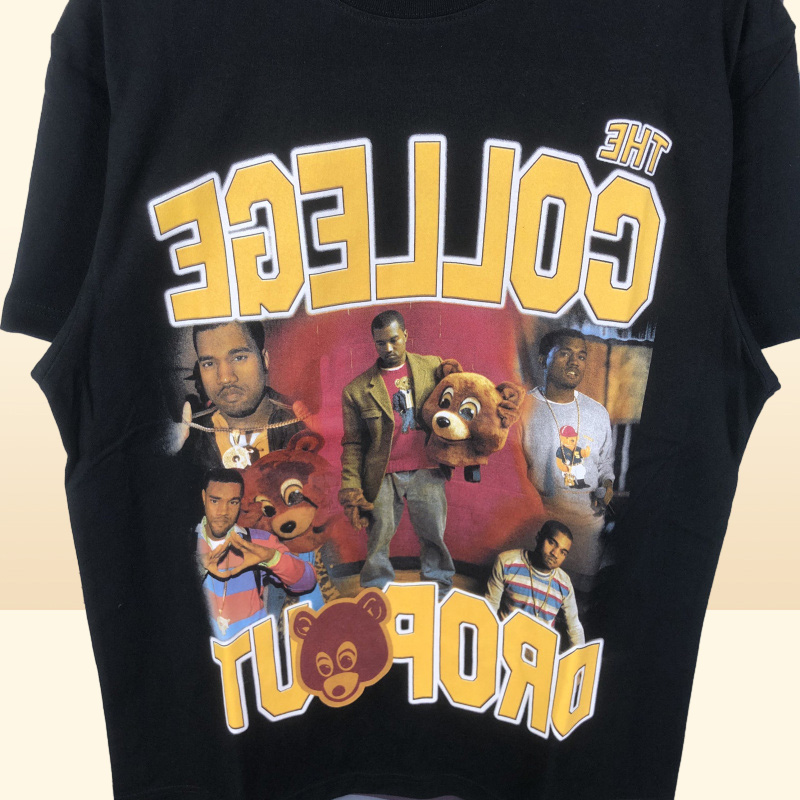 Hip Hop Print Tshirt College Dropout Music Tee Men Women High Quality Pattern Washed Tops Short Sleeve