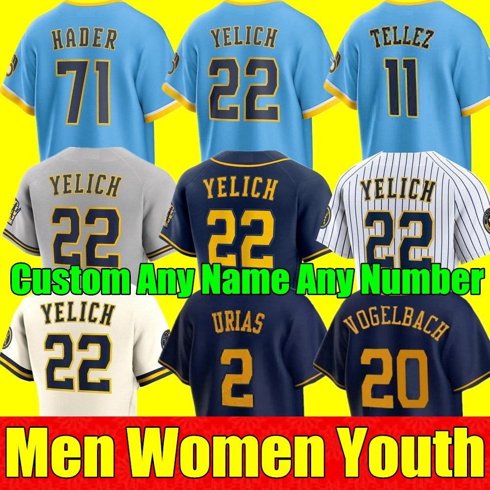 2024 Custom S-4XL Men Women Youth Christian Yelich Baseball Jerseys Sal Frelick MILWAUKEE Willy Adames BREWERS Luis Urias Contreras Rowdy Tellez Corbin Burnes