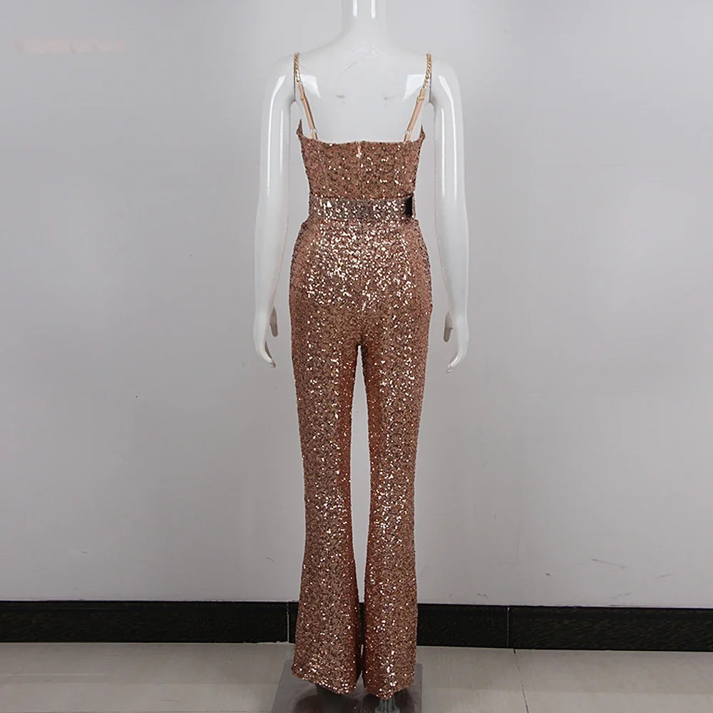 Golden spaghetti strap Women's Jumpsuit Summer Sleeveless Bodycon Jumpsuits Women Bodysuit Clothes Streetwear 240125