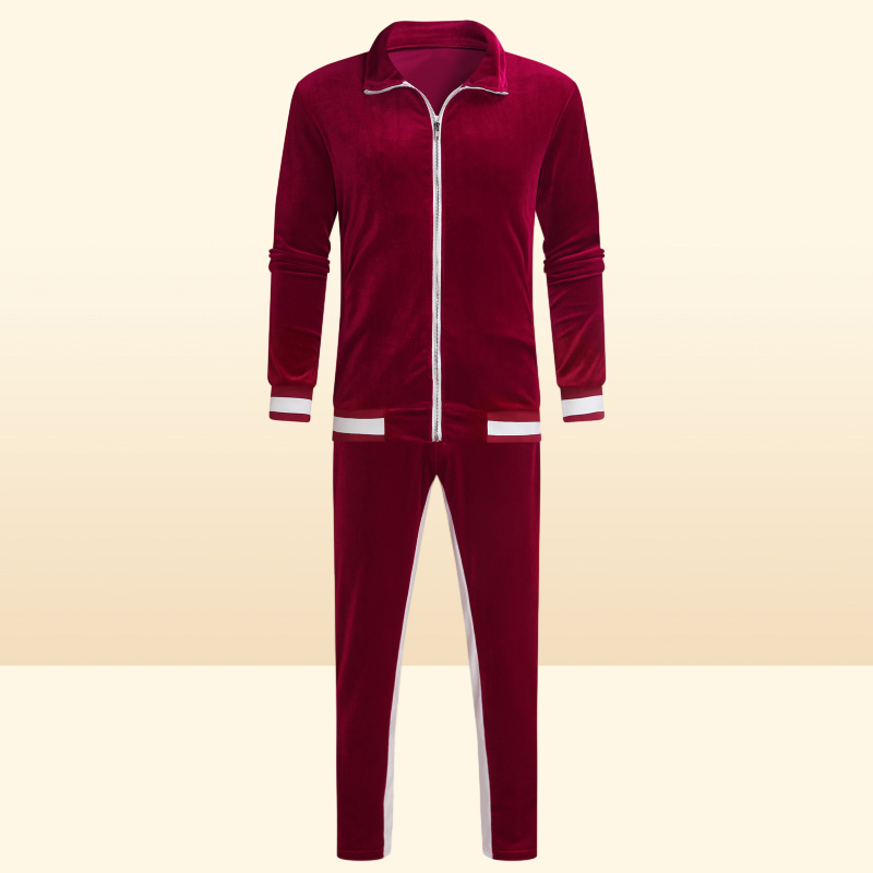 Fall Winter Men Tracksuits Geometric Sweatshirt Jogger Two Velour 2 Piece Set Velvet Tracksuit
