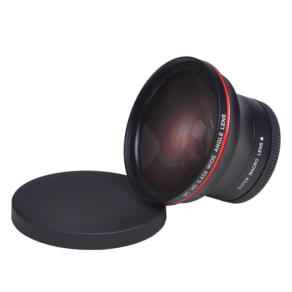 0.43x Professional HD Wide Angle Additional Camera Lens with Macro Portion 49mm 52mm 55mm 58mm For Canon Nikon D7100 D7000 D5600 D5300 D5200 Sony Pent
