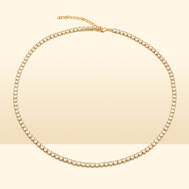 High Quality Cz Cubic Zirconia Choker Necklace Women 2Mm m 5Mm Sier 18K Gold Plated Thin Diamond Chain Tennis Necklace2101