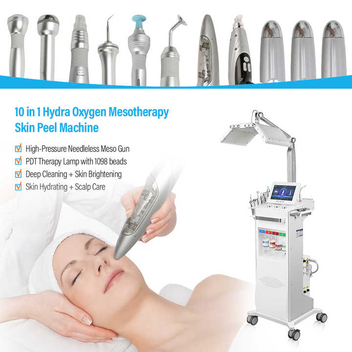 New Model Water Capsule 10 in 1 Microdermabrasion Oxygen Jet Facial Exfoliating Wrinkle Remover Photodynamic 4 Colors LED Mesotherapy Dermabrasion Mac