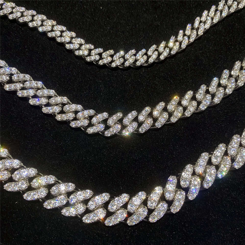 Custom 6mm 8mm 10mm One Row Luxury Style 925 Sterling Silver Cuban Necklace Iced Out Hip Hop Moissanite Cuban Link Chain