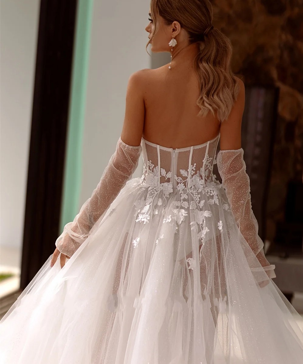 Sexy Boho Wedding Dress 2024 Sweetheart Lace Applique Side Slit Birde Formal Gowns Beach Vestido De Novia Robe De Mariage