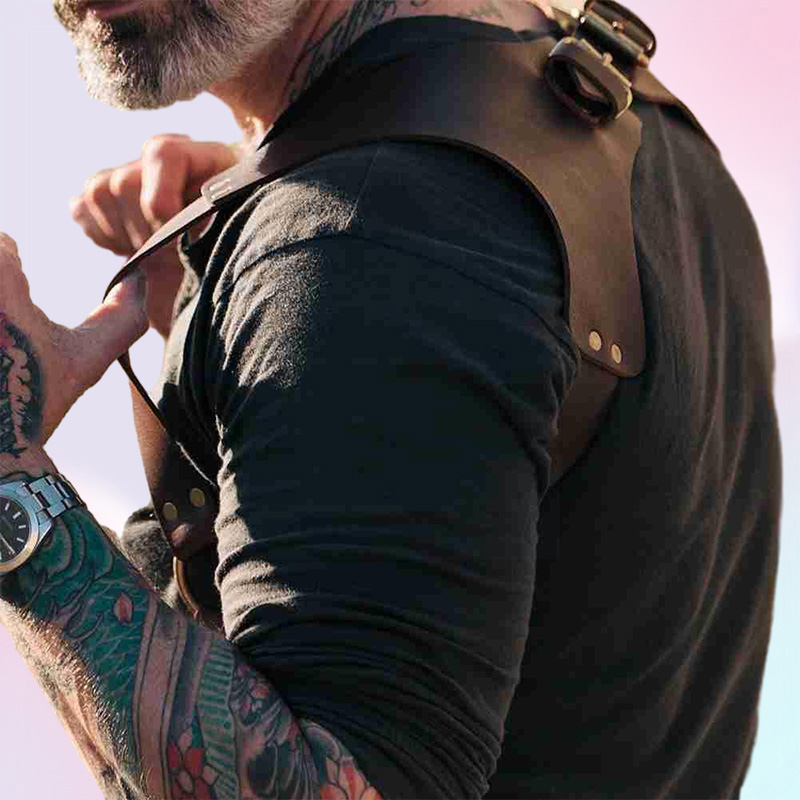 Vintage Leather Suspender Men Medieval Renaissance Suspensorio Apparel Shoulder Accessories Belt Strap Harness Chest Punk J9R7