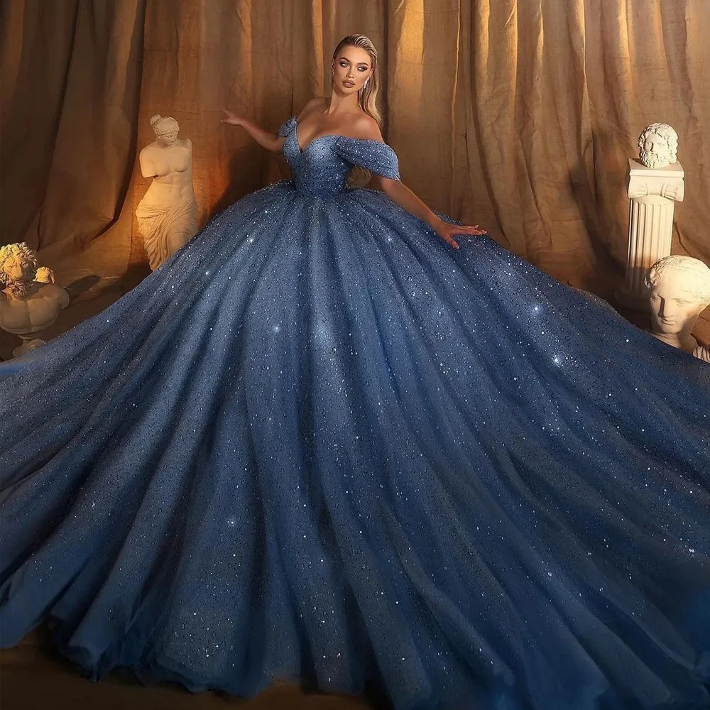 Wedding Glitter Dress Off Shoulder Pufyy Sparkly Backless Bridal Ball Gowns Sequins Princess Bride Dresses Vestido De Noivas es