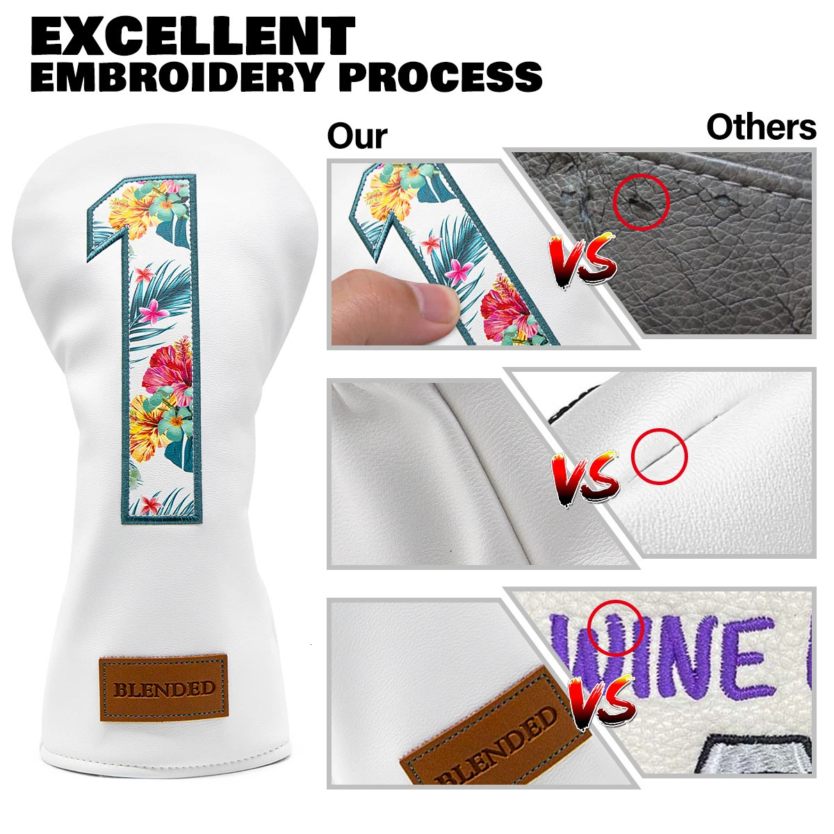 Golf Headcovers Summer Fashion Head Cover High Qaulity Driver Wood Set White Premium Leather Fairway Hybrid Wo 240122