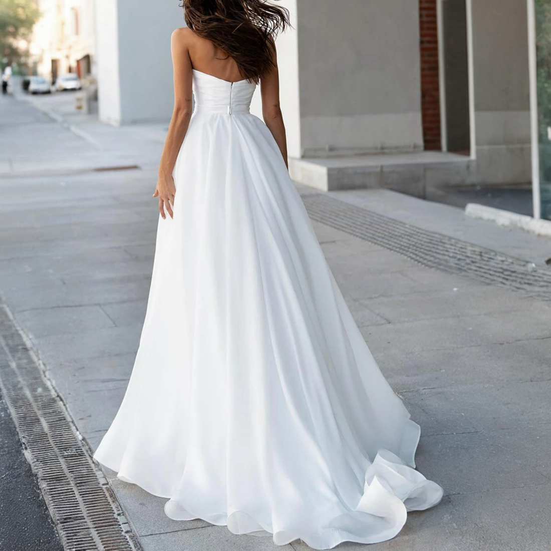 A- e Wedding Dresses Sheer Neck Tiered Organza Beaded Pearls Draped Bridal Dress Bride Sweep Train Marriage for African Arabic Black Women D130