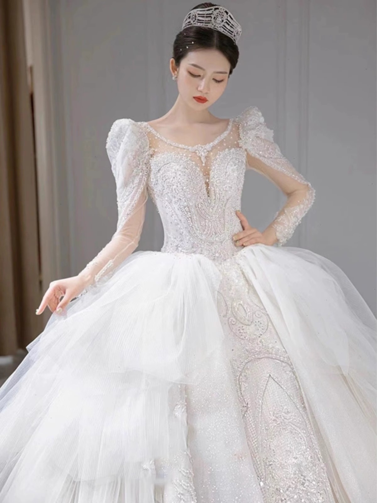 2024 Luxurious Crystal Wedding Dresses Ball Gown wed dress bridal gown blingbling Beading Pearls Sequined Lace vestidos novia Custom Made Bride robes 