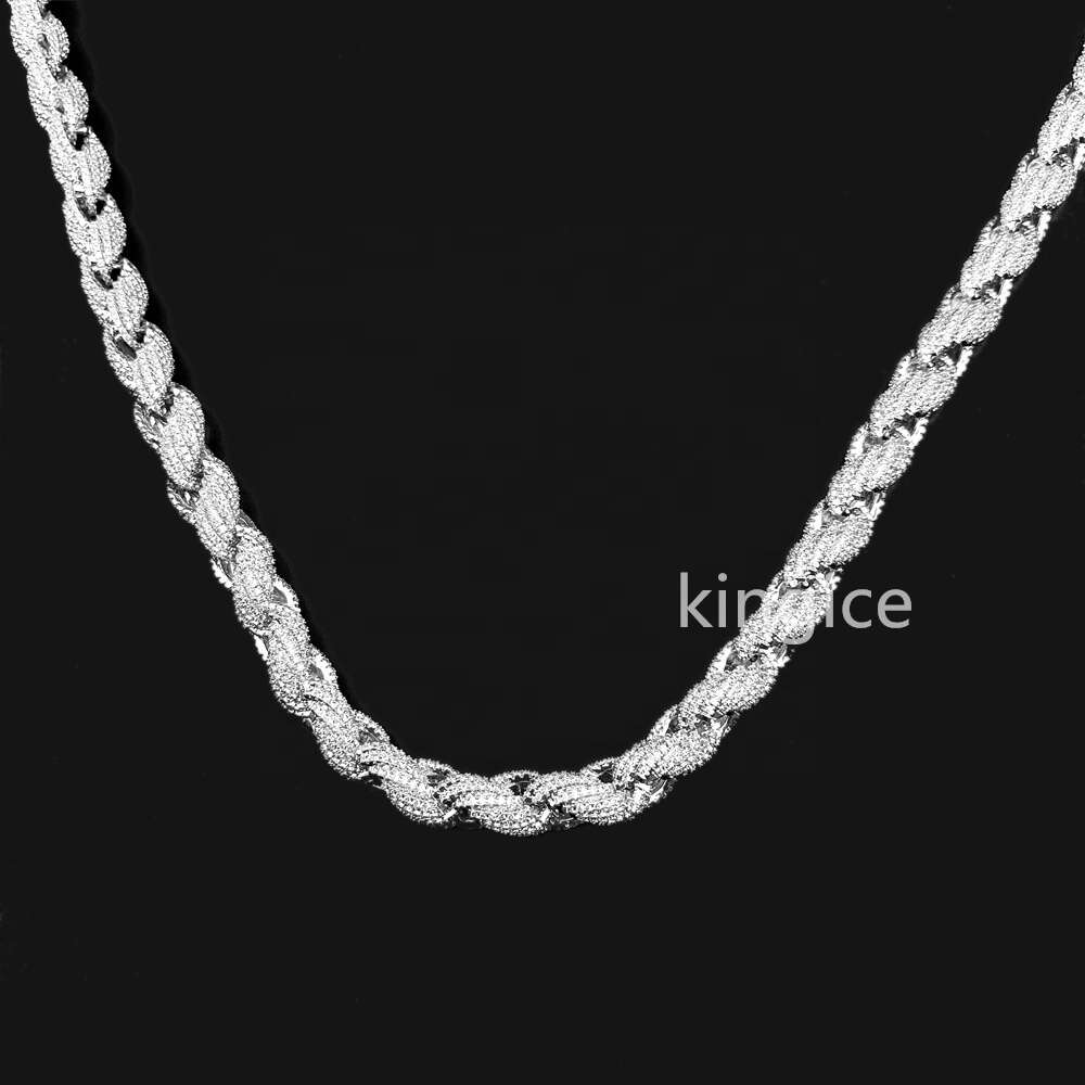Size 11mm 925 Sterling Silver 14k White Gold Plated Twisted Men Necklace Moissanite Rope Chain