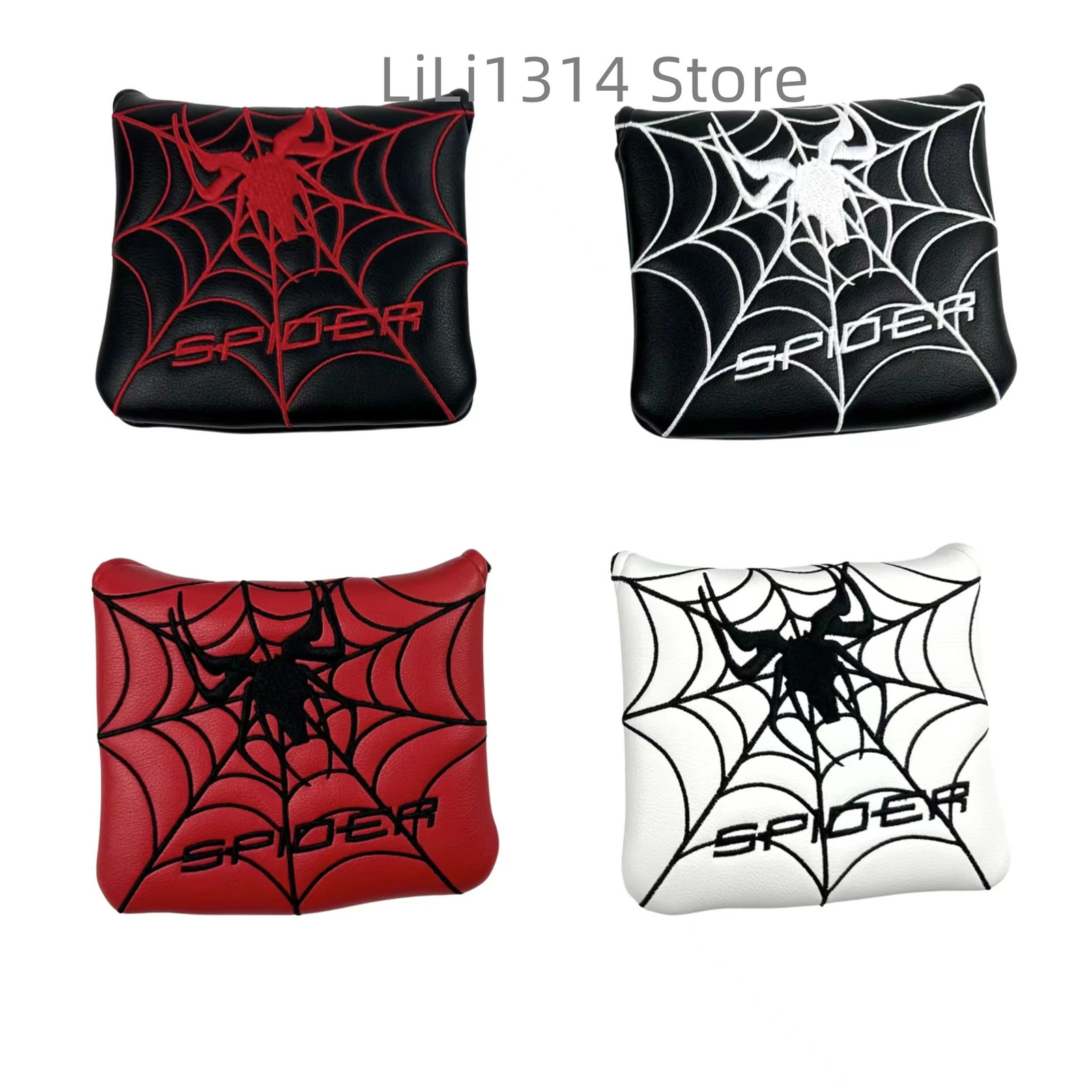 1pc Spider Embroidery Pattern Golf Putter Cover PU Leather Large Mallet Head Magnetic Closure cover 240122