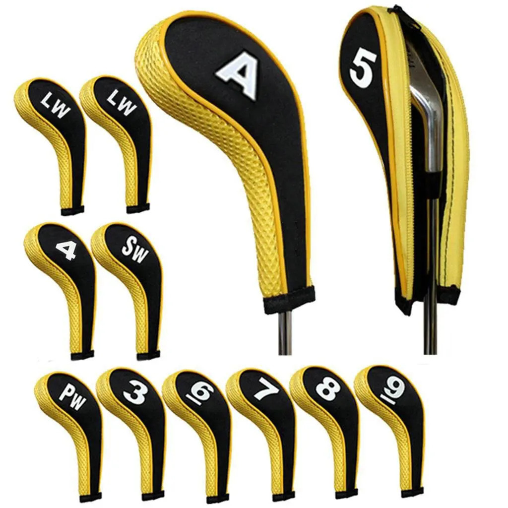 High Quality 12Pcs Rubber Neoprene Golf Head Cover Club Iron Putter Protect Set Number Printed with Zipper Long Neck 240122