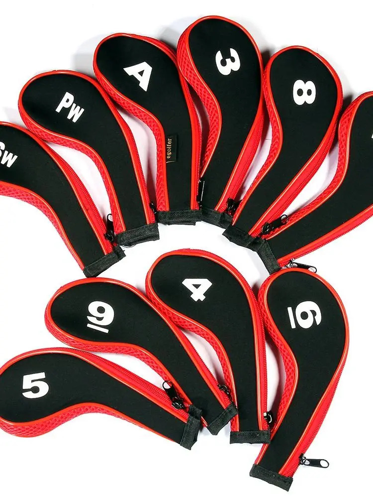 High Quality 12Pcs Rubber Neoprene Golf Head Cover Club Iron Putter Protect Set Number Printed with Zipper Long Neck 240122