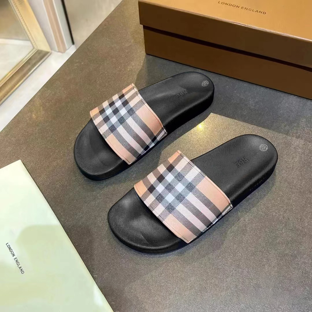 rubber slipper Casual shoe luxury Designer Beach travel tartan sandal Men Women Slide Mule black classic outdoors pool Sliders flat slippers Summer sandale box gift