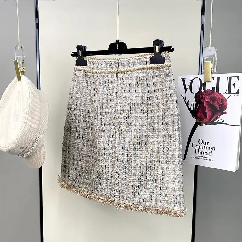 Two Piece Skirt Dress Women Suit Outfit Womens 2 Piece Outfie Long Sleeve Plaid Print Crop Tweed Jacket and Button Front Skirt 240118