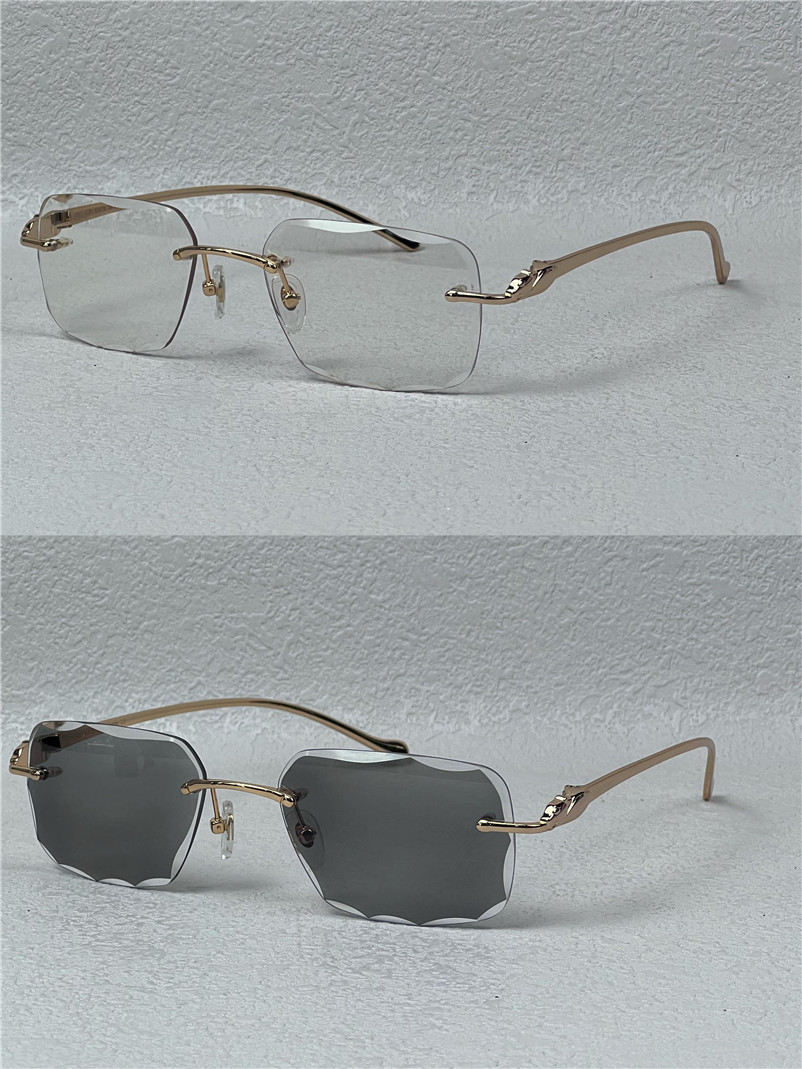 Photochromic Sun Glassses lens colors changed in sunshine from crystal clear to dark diamond design cut lens rimless metal frame outdoor 563651 with original box