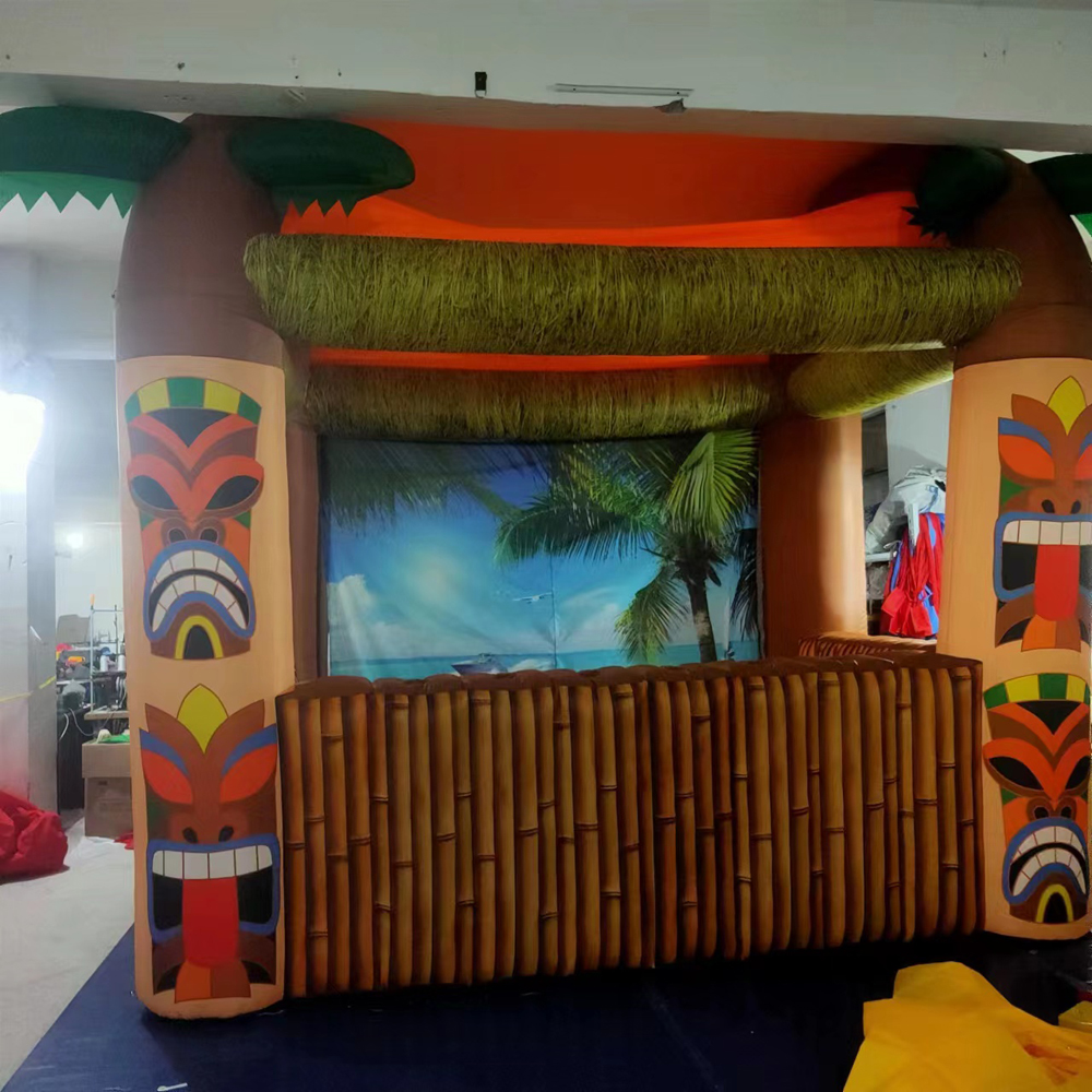 wholesale 3m Lx2.5mW inflatable Tiki bar with palm tree portable drinking pub serving bars for summer beach party