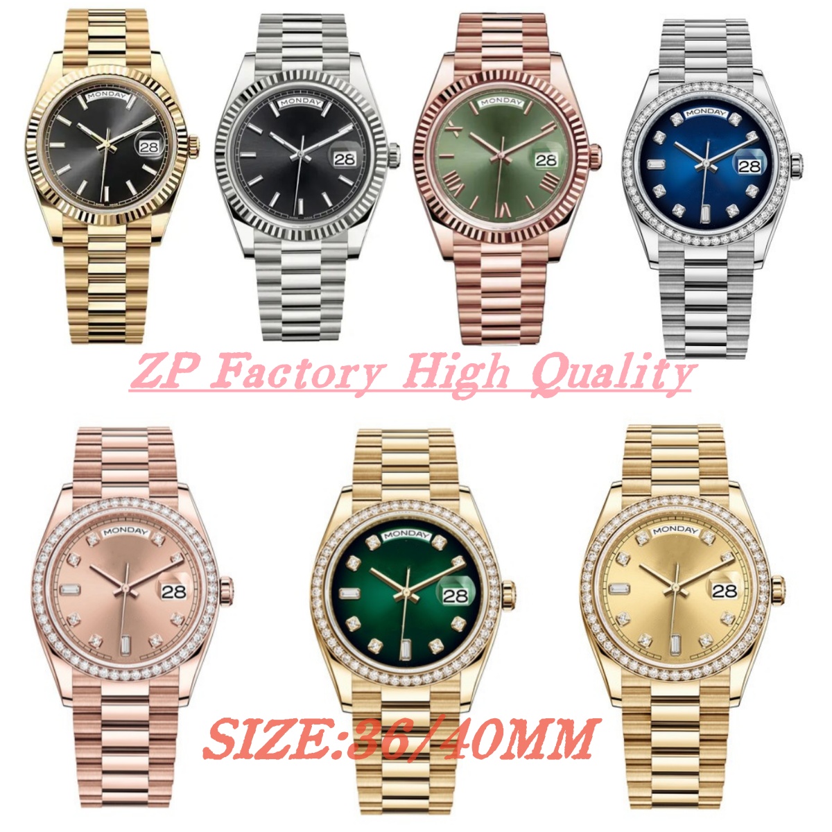 ZP Factory Men's Watch Day date Automatic Mechanical Movement Watch 36/40mm Women's Watch Diamond Watch Designer Watches Sapphire CAL.2823 Waterproof Wristwatches