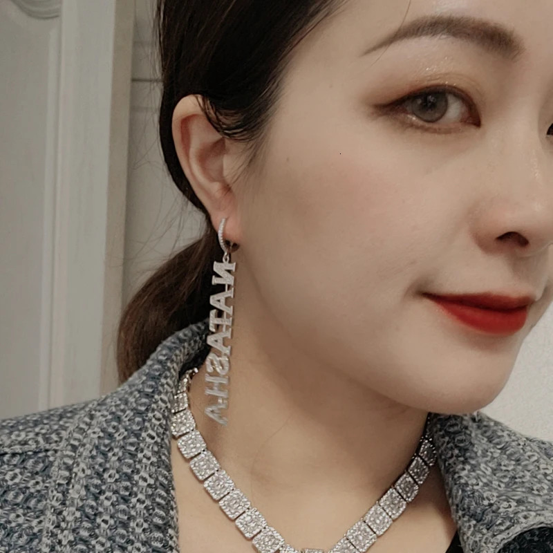 1 Pair Customized Name Earring Set Ins Zirconia Letters Ear Decoration Wedding Party Birthday Gift for Her Hip Hop Jewelry 240125