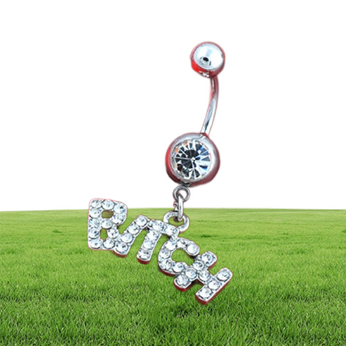 Sexy Bitch Clear Pink Crystal Body Piercing Button Belly Ring Navel Bar Body Jewellery Whole