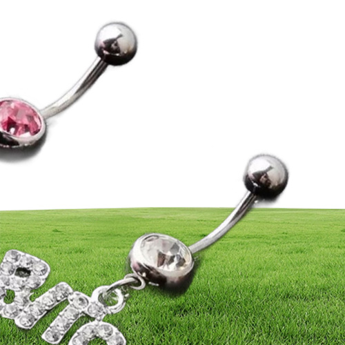 Sexy Bitch Clear Pink Crystal Body Piercing Button Belly Ring Navel Bar Body Jewellery Whole