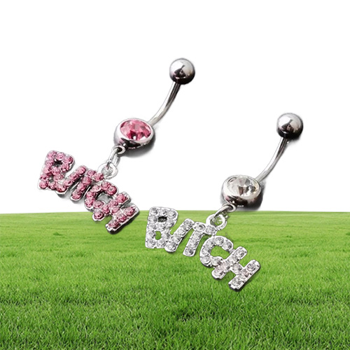 Sexy Bitch Clear Pink Crystal Body Piercing Button Belly Ring Navel Bar Body Jewellery Whole