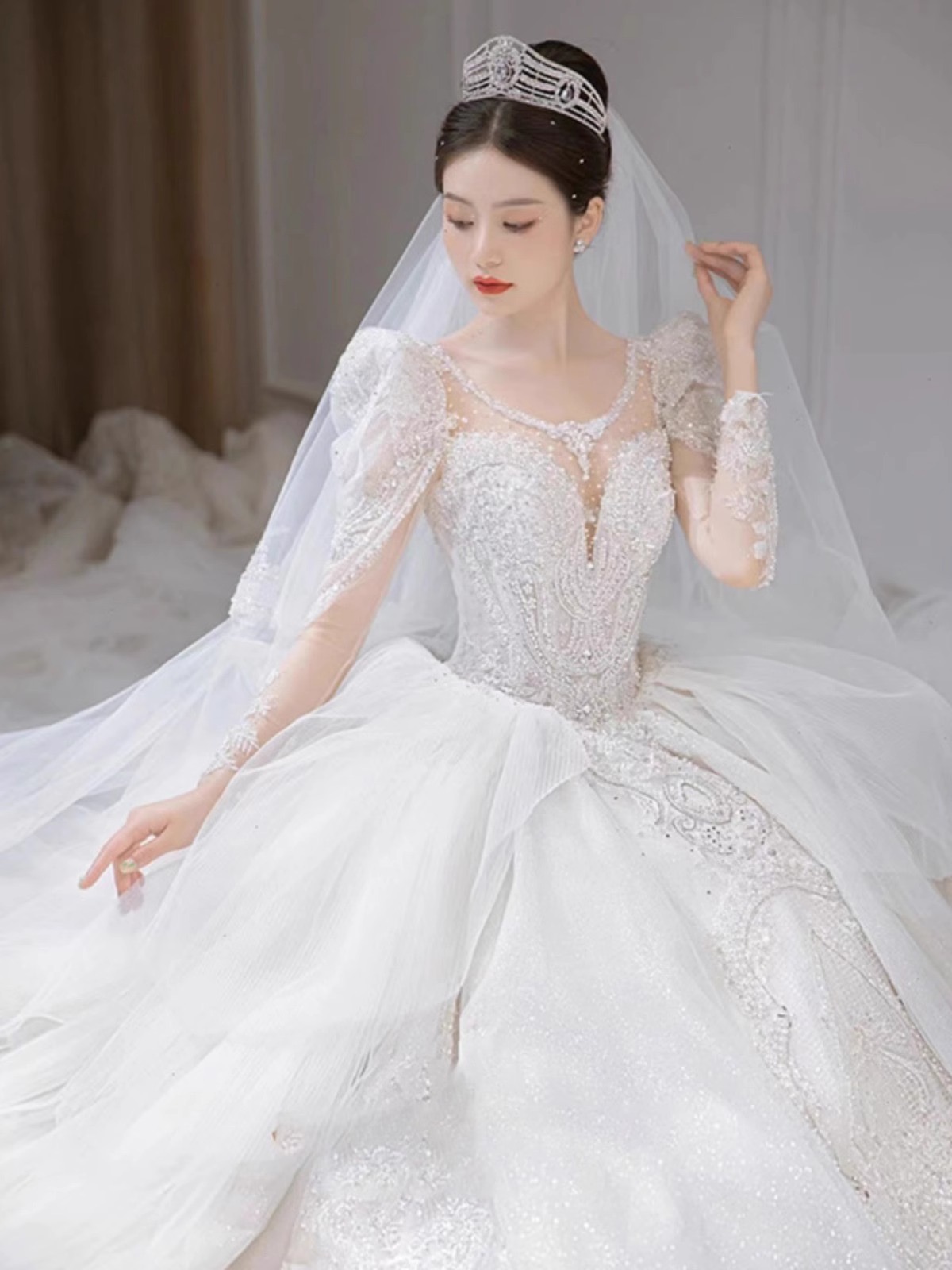 2024 Luxurious Crystal Wedding Dresses Ball Gown wed dress bridal gown blingbling Beading Pearls Sequined Lace vestidos novia Custom Made Bride robes 