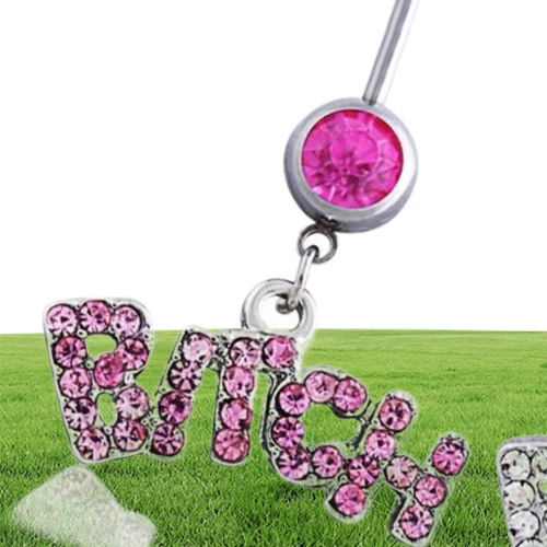 Sexy Bitch Clear Pink Crystal Body Piercing Button Belly Ring Navel Bar Body Jewellery Whole