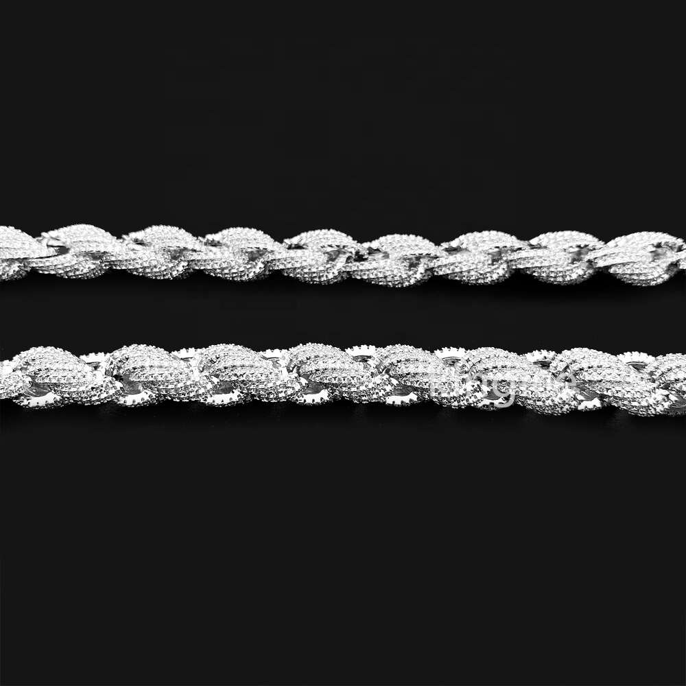 Size 11mm 925 Sterling Silver 14k White Gold Plated Twisted Men Necklace Moissanite Rope Chain