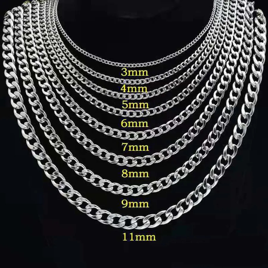 316L Stainless Steel Cuban Chain Necklace for Men Women Chunky Miami Curb Mens Link Chain Necklace Silver Thick Chain Necklace Punk Jewelry 3MM 5MM 7M