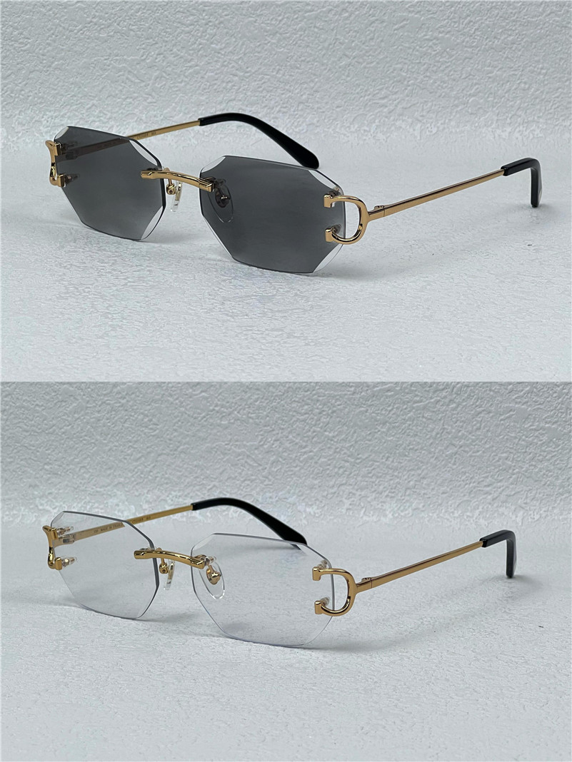 Photochromic Sun Glassses lens colors changed in sunshine from crystal clear to dark diamond cut lens rimless metal frame outdoor 0103 with box and association
