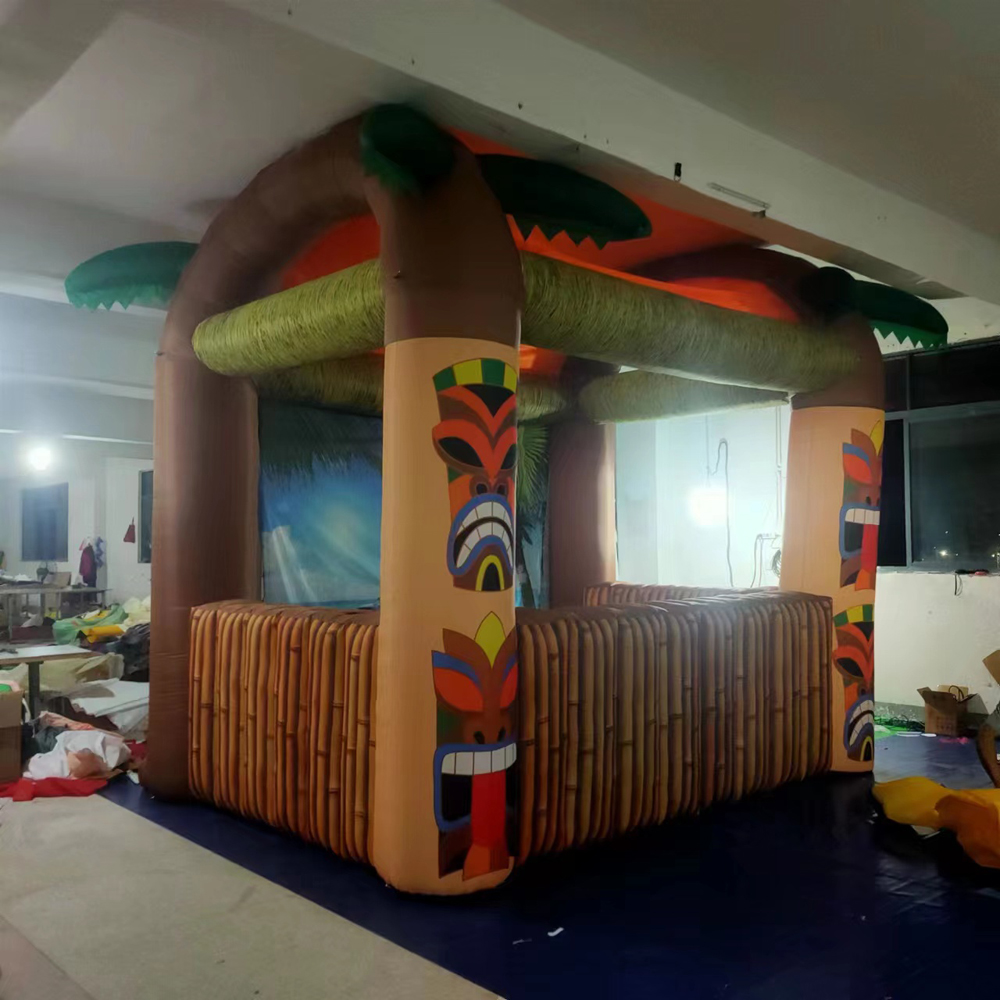 wholesale 3m Lx2.5mW inflatable Tiki bar with palm tree portable drinking pub serving bars for summer beach party