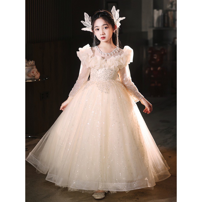 2024 bling Flower Girl For Weddings Jewel Neck Puffy Ruffles Tiered Floral Little Baby Gowns First holy Dresses sequined Kids Communion Dress