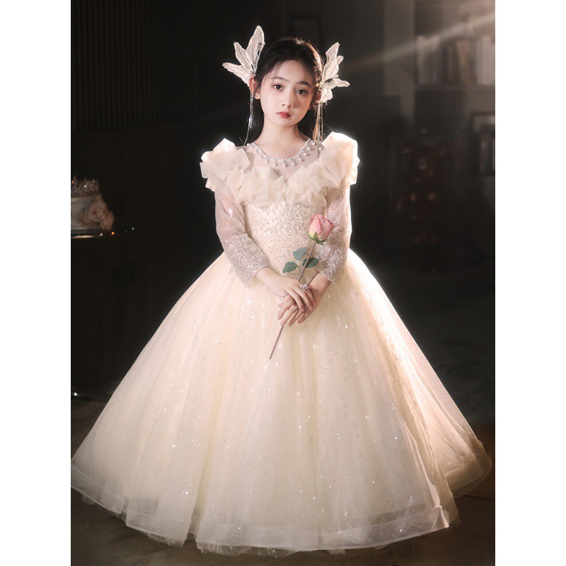 2024 bling Flower Girl For Weddings Jewel Neck Puffy Ruffles Tiered Floral Little Baby Gowns First holy Dresses sequined Kids Communion Dress